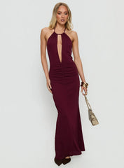 Lyssa Halter Plunge Maxi Dress Plum