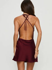 Rozalinda Halter Plunge Mini Dress Plum