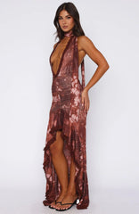 Let It Ride Halter Maxi Dress Burnt Umber
