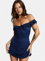 Anabeila Strapless Frill Mini Dress Navy
