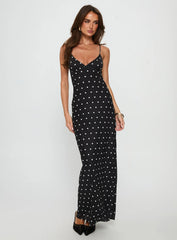 Glass Half Full Mesh Maxi Dress Black Polka