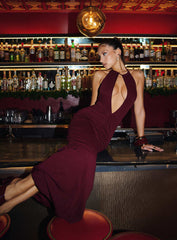 Lyssa Halter Plunge Maxi Dress Plum