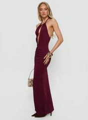 Lyssa Halter Plunge Maxi Dress Plum