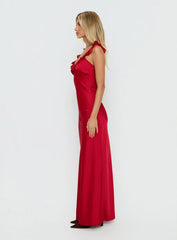 Ondrea Frill V Neck Maxi Dress Red