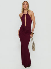 Lyssa Halter Plunge Maxi Dress Plum