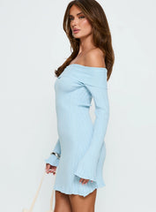 Freshwater Long Sleeve Rib Knit Mini Dress Ice Blue