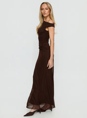Krystyna Off Shoulder Ruched Maxi Dress Chocolate