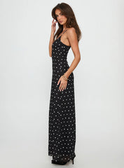 Glass Half Full Mesh Maxi Dress Black Polka
