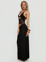 Dyanna Halter Mesh Maxi Dress Black