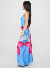 Meilana One Shoulder Maxi Dress Blue Floral
