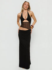 Dyanna Halter Mesh Maxi Dress Black